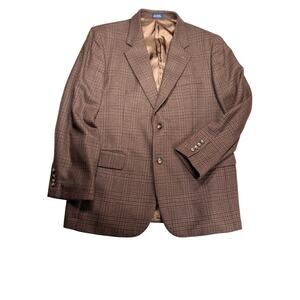 Meeting Street Mens 42R Lambswool Cashmere Blazer Brown Plaid Sport Coat